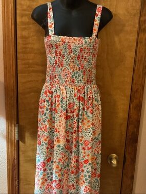 Girls Floral Smocked Sundress in Coral, Teal and Cream